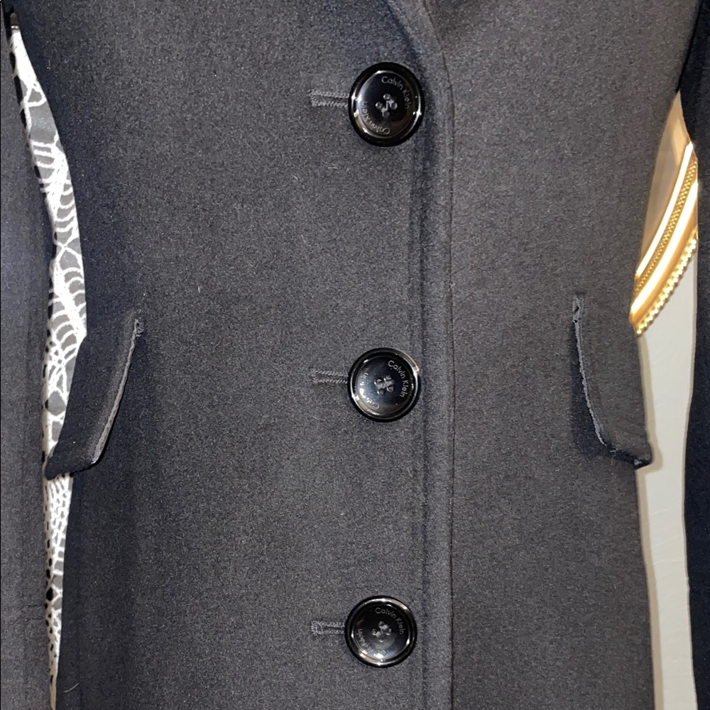 Calvin Klein Collection Black Wool Peacoat with Notched Collar - Picture 2 of 7
